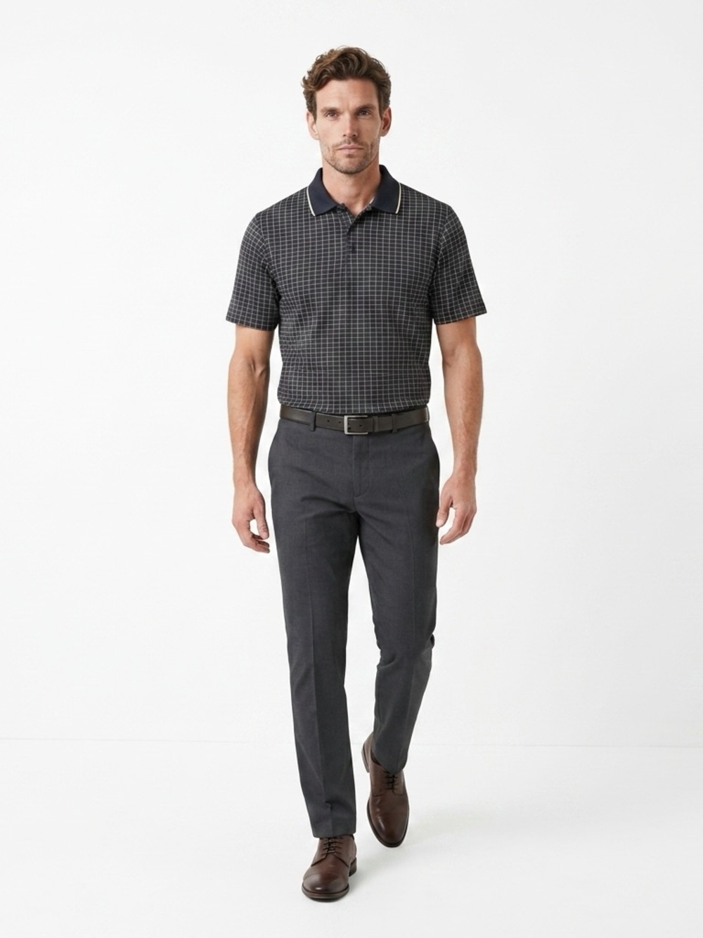 Joseph & Feiss Black Polo with Cream Windowpane Grid